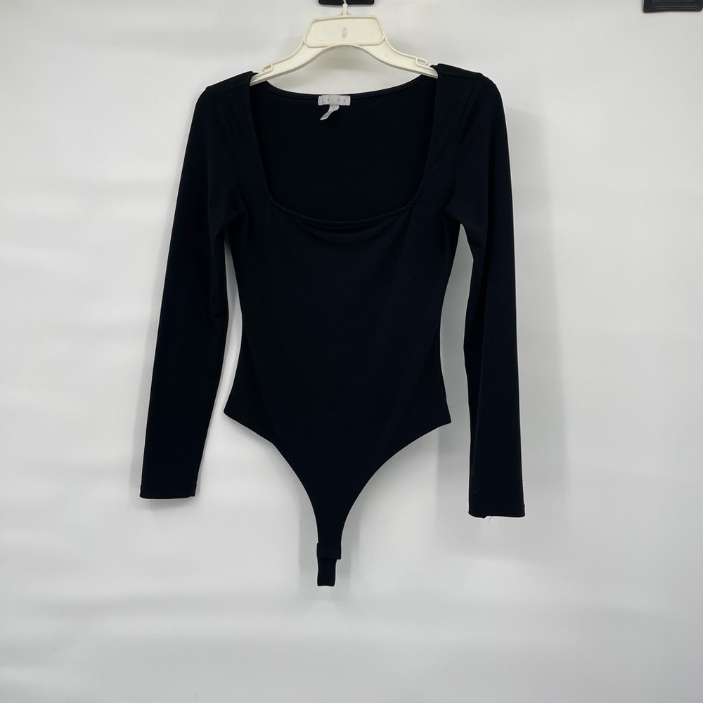 Leith black square neckline long sleeve lightweight bodysuit